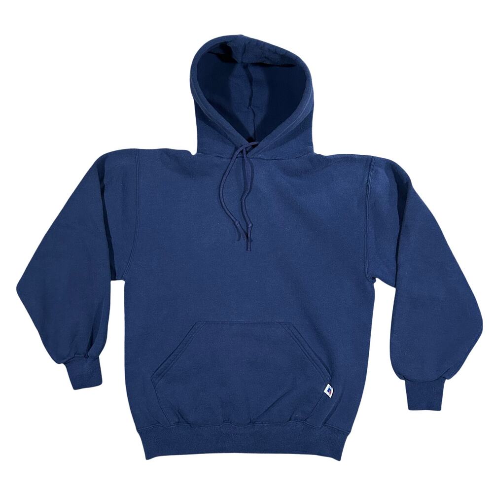 Vintage 90s Russell Athletic Hoodie Men’s Medium USA Made Navy Blue Sweatshirt